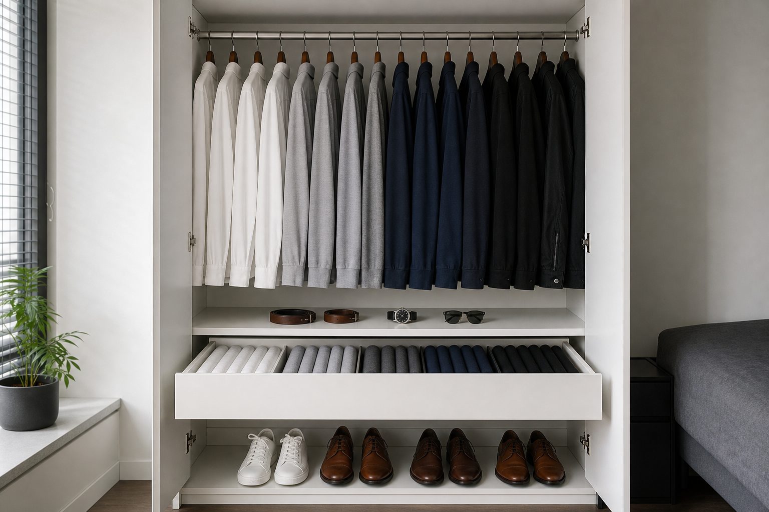 Xây dựng tủ đồ nam tối giản — 20 món, 50+ outfit, dùng quanh năm